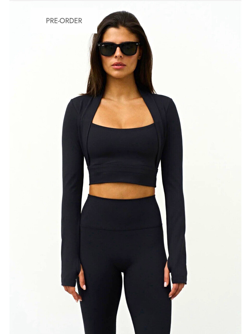 Sisterly Tribe Softsculpt Women's S Black Square Neck Lined Bolero Yoga Crop Top